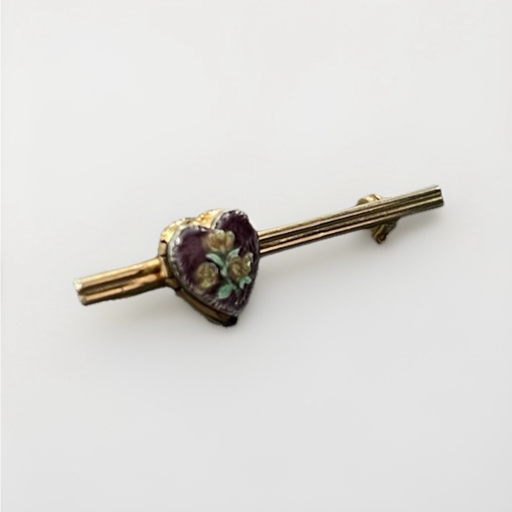 Vintage Golden Locket Heart Floral Pin